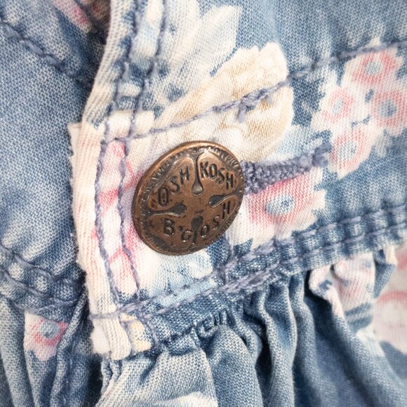 Oshkosh B'Gosh Girl 3T 3A Toddler Blue Floral Denim Overall Jumper Dress Casual - Picture 2 of 5